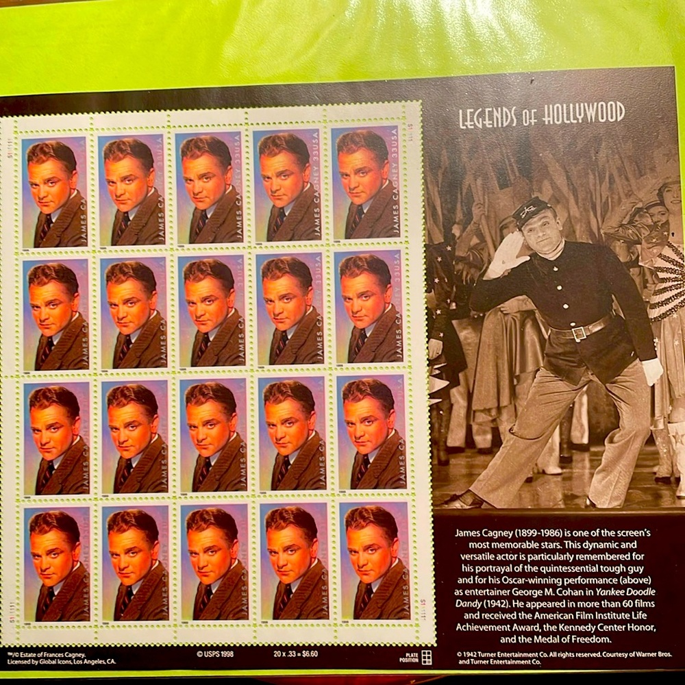 James Cagney “Legends of Hollywood” stamps.